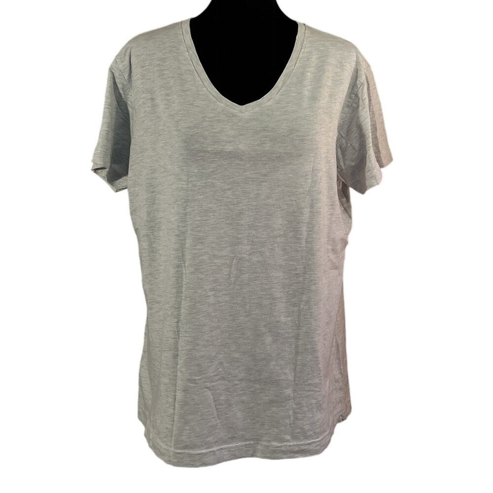 LAT Ladies V-Neck Short Sleeve Tee Shirt Top Ladies Size Large Heather Gray